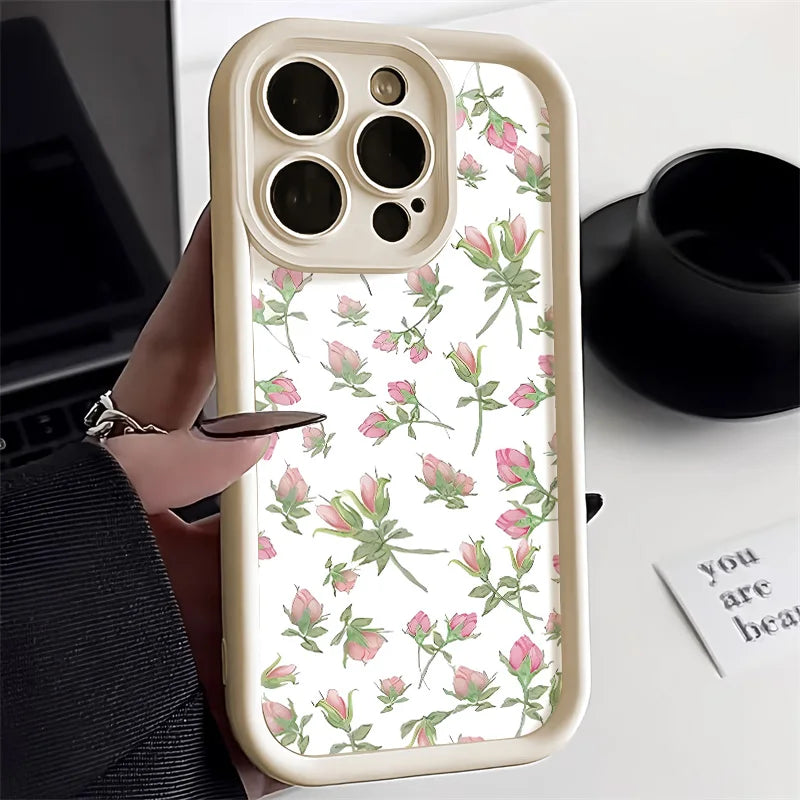 Liquid Silicone Case For iPhone 16 Pro Case iPhone 17 Pro Max 16 13 14 15 12 11 ProMax 17 Air 16 15 Plus Floral Shockproof Cover