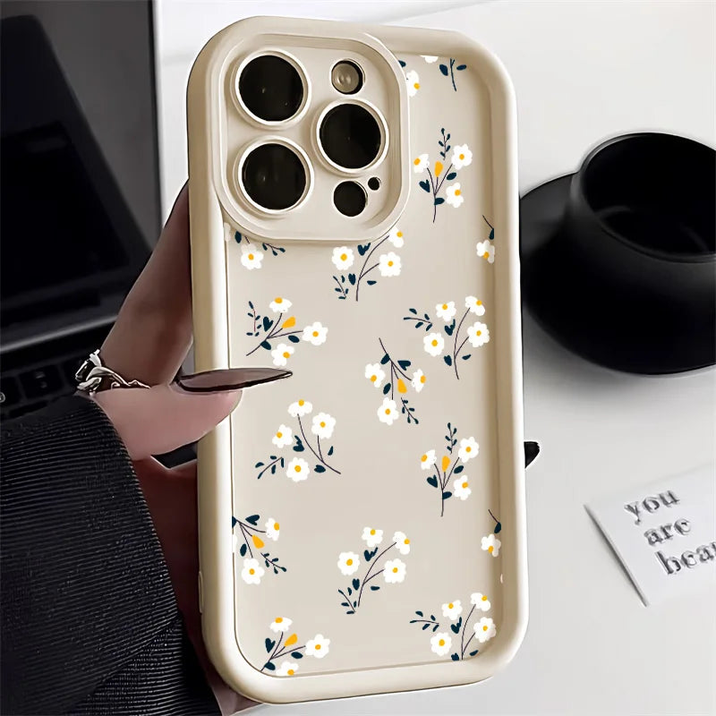 Liquid Silicone Case For iPhone 16 Pro Case iPhone 17 Pro Max 16 13 14 15 12 11 ProMax 17 Air 16 15 Plus Floral Shockproof Cover