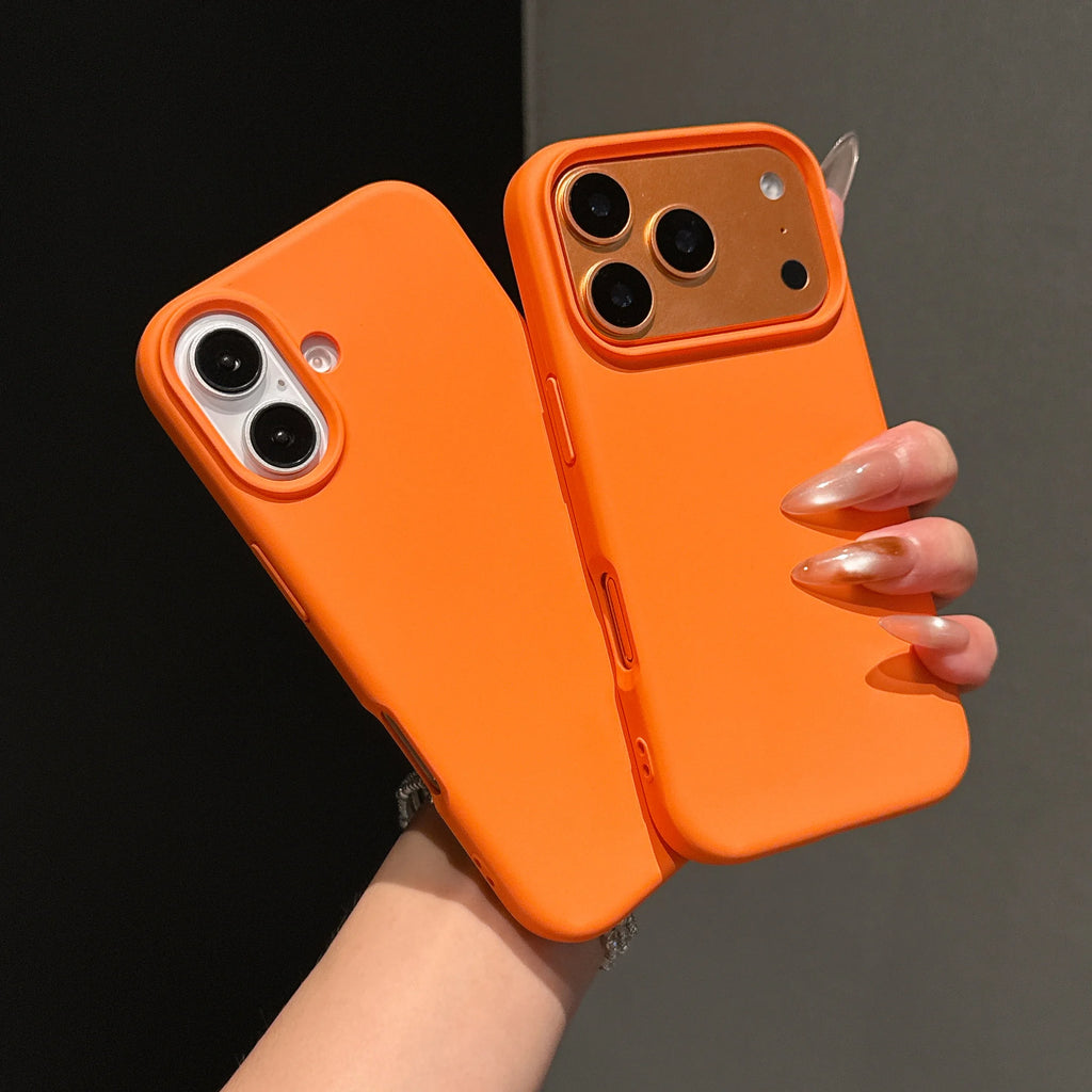 Original Liquid Silicone Orange Color Case For iPhone 17 Pro Max 17 16 15 14 13 12 11 ProMax mini Plus Non-Slip Bumper Cover
