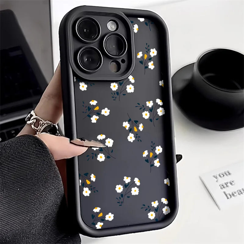 Liquid Silicone Case For iPhone 16 Pro Case iPhone 17 Pro Max 16 13 14 15 12 11 ProMax 17 Air 16 15 Plus Floral Shockproof Cover