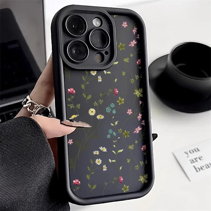 Liquid Silicone Case For iPhone 16 Pro Case iPhone 17 Pro Max 16 13 14 15 12 11 ProMax 17 Air 16 15 Plus Floral Shockproof Cover