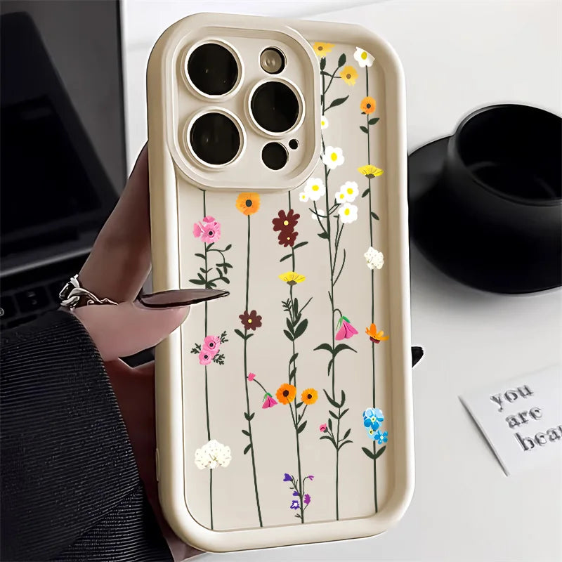 Liquid Silicone Case For iPhone 16 Pro Case iPhone 17 Pro Max 16 13 14 15 12 11 ProMax 17 Air 16 15 Plus Floral Shockproof Cover