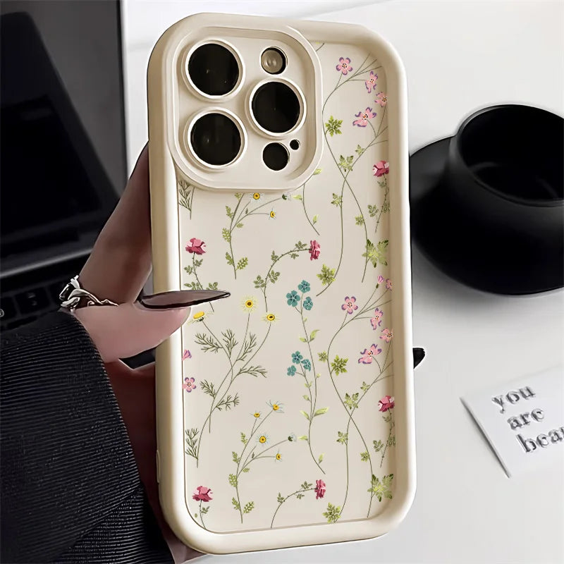 Liquid Silicone Case For iPhone 16 Pro Case iPhone 17 Pro Max 16 13 14 15 12 11 ProMax 17 Air 16 15 Plus Floral Shockproof Cover