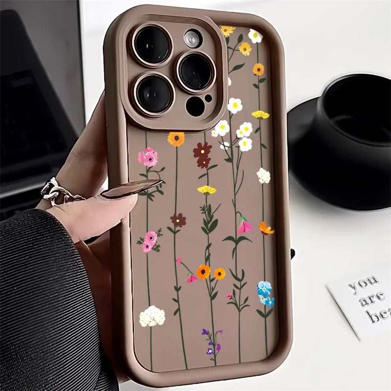Liquid Silicone Case For iPhone 16 Pro Case iPhone 17 Pro Max 16 13 14 15 12 11 ProMax 17 Air 16 15 Plus Floral Shockproof Cover