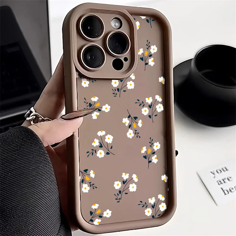 Liquid Silicone Case For iPhone 16 Pro Case iPhone 17 Pro Max 16 13 14 15 12 11 ProMax 17 Air 16 15 Plus Floral Shockproof Cover