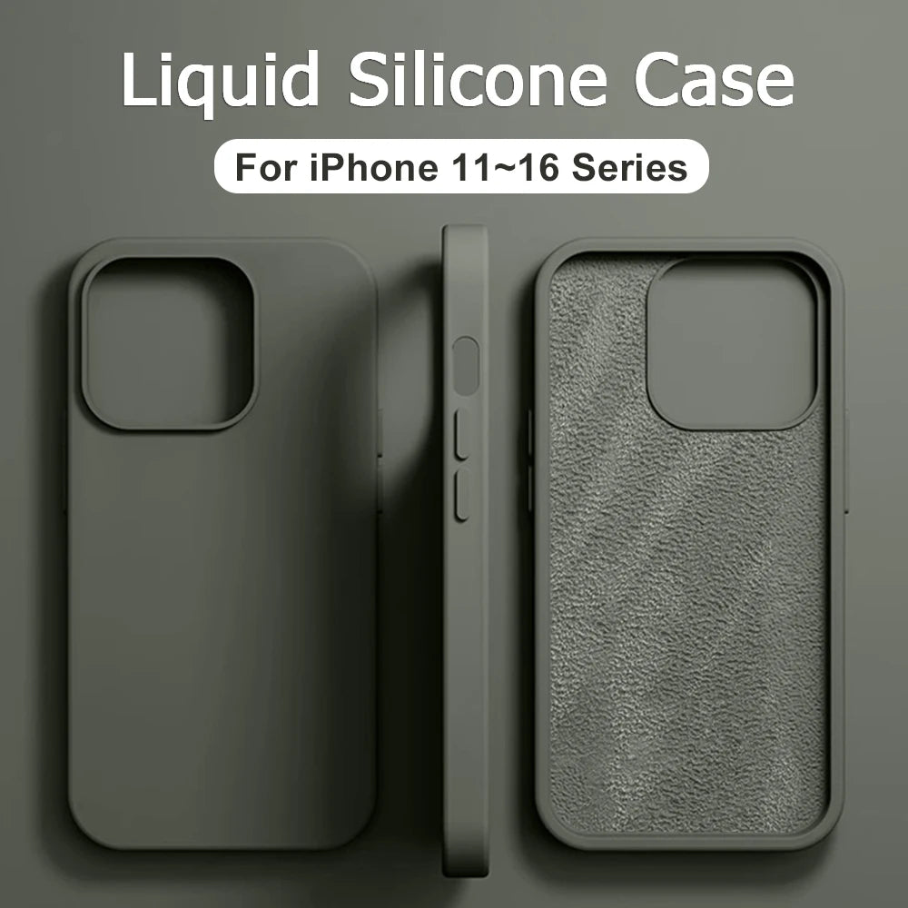 Original Liquid Silicone Case For iPhone 13 12 11 14 15 16 Pro Max Plus Official Case Bumper Protective Cover Phone Accessories