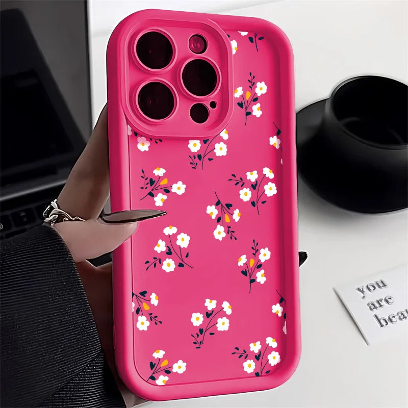 Liquid Silicone Case For iPhone 16 Pro Case iPhone 17 Pro Max 16 13 14 15 12 11 ProMax 17 Air 16 15 Plus Floral Shockproof Cover
